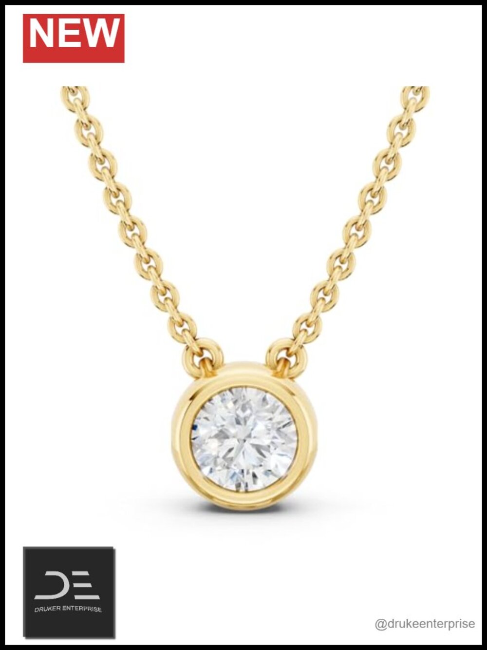 Lab Grown Diamond Bezel Solitaire Pendant Necklace 18in Gold Vermeil